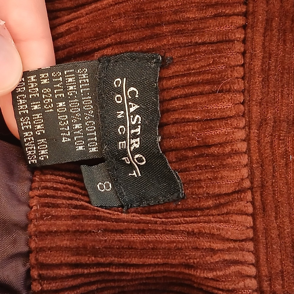 Castro Concept Corduroy Pea Coat Women 8 Brown Cotton Double Breasted Jacket - Picture 6 of 9